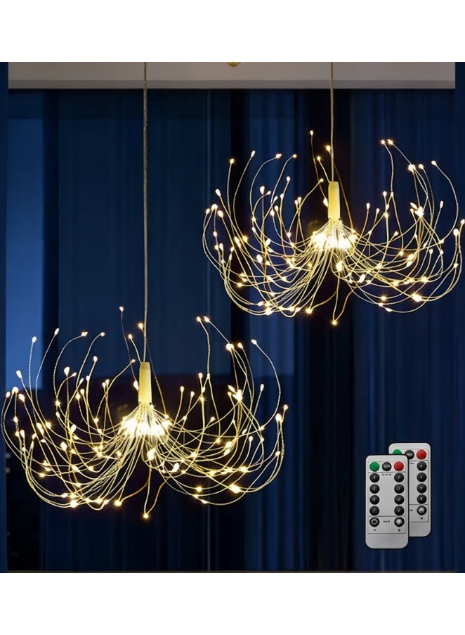 2 Pack Outdoor Battery Operated Chandelier, Firework Lights Starburst Light 120 LED, Ceiling Hanging Decorative for Party Christmas, Indoor Using (Battery, Warm Light) - Image 1